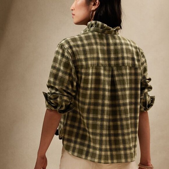 Banana Republic Factory Ruffle-Neck Wool-Blend Flannel Shirt - Like New - Picture 6 of 7